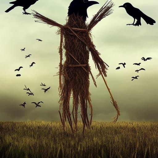 Scarecrow and Ravens in Field: Digital Matte Painting