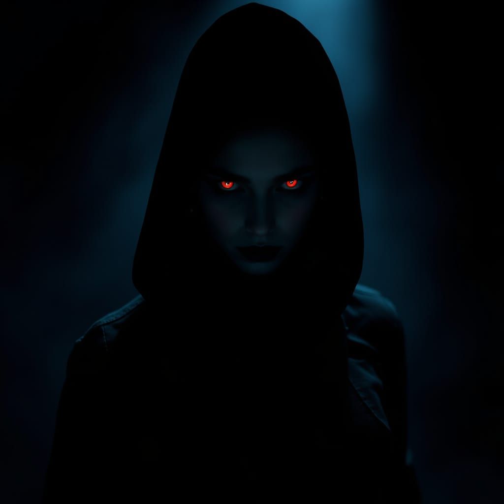 Mysterious Femme Fatale in Shadows: Cinematic Film Still