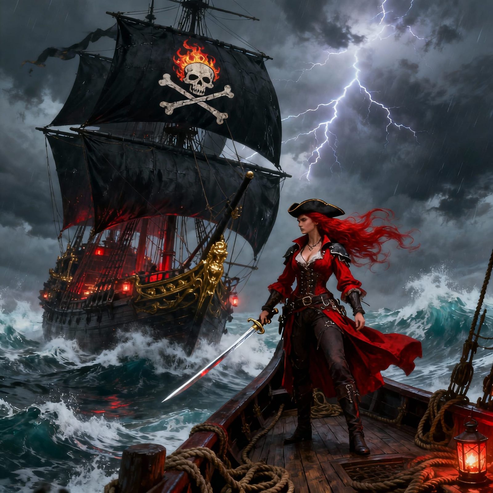 Menacing Pirate Ship in Stormy Seas - Epic Fantasy Realism