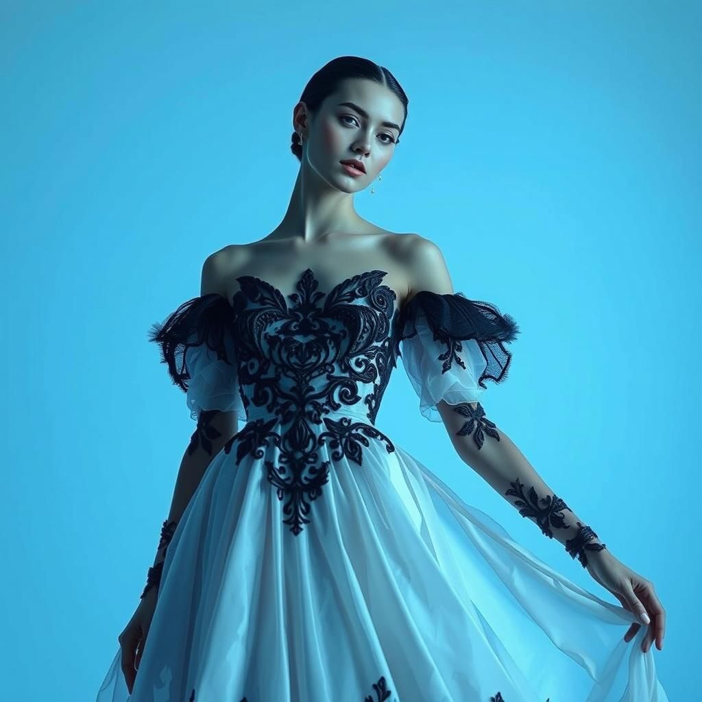 Elegant Woman in White Gown: High Fashion Photoshoot