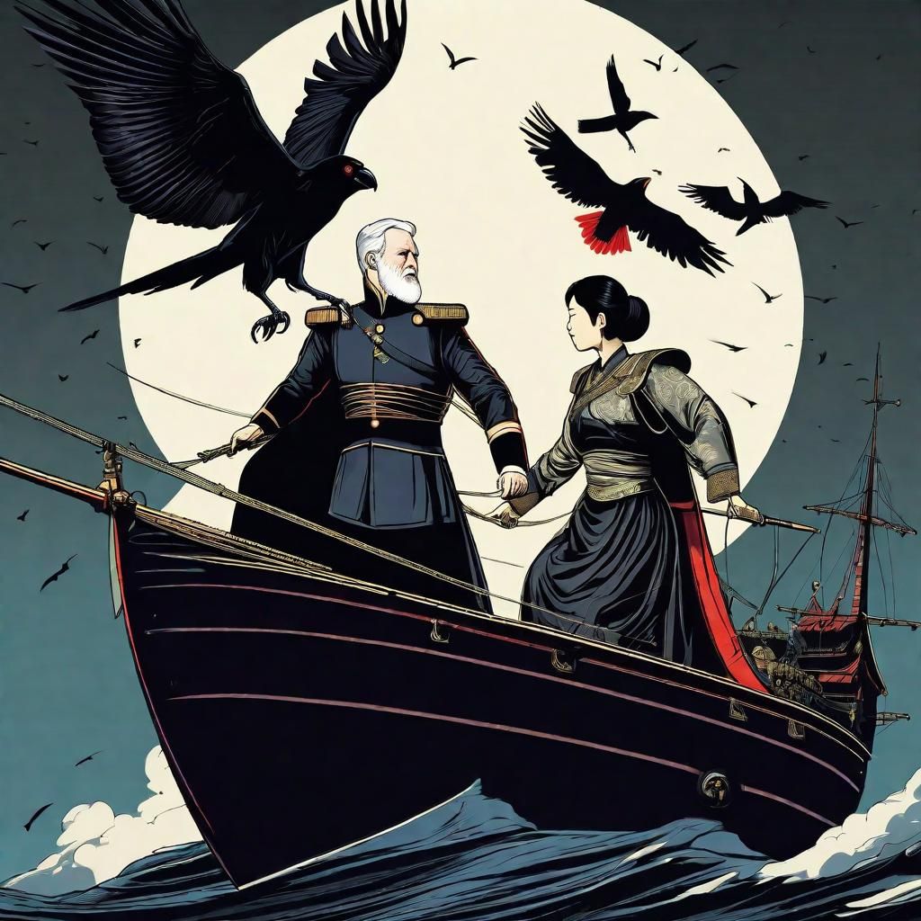 Dramatic Seascape of Ship in Battle at Night