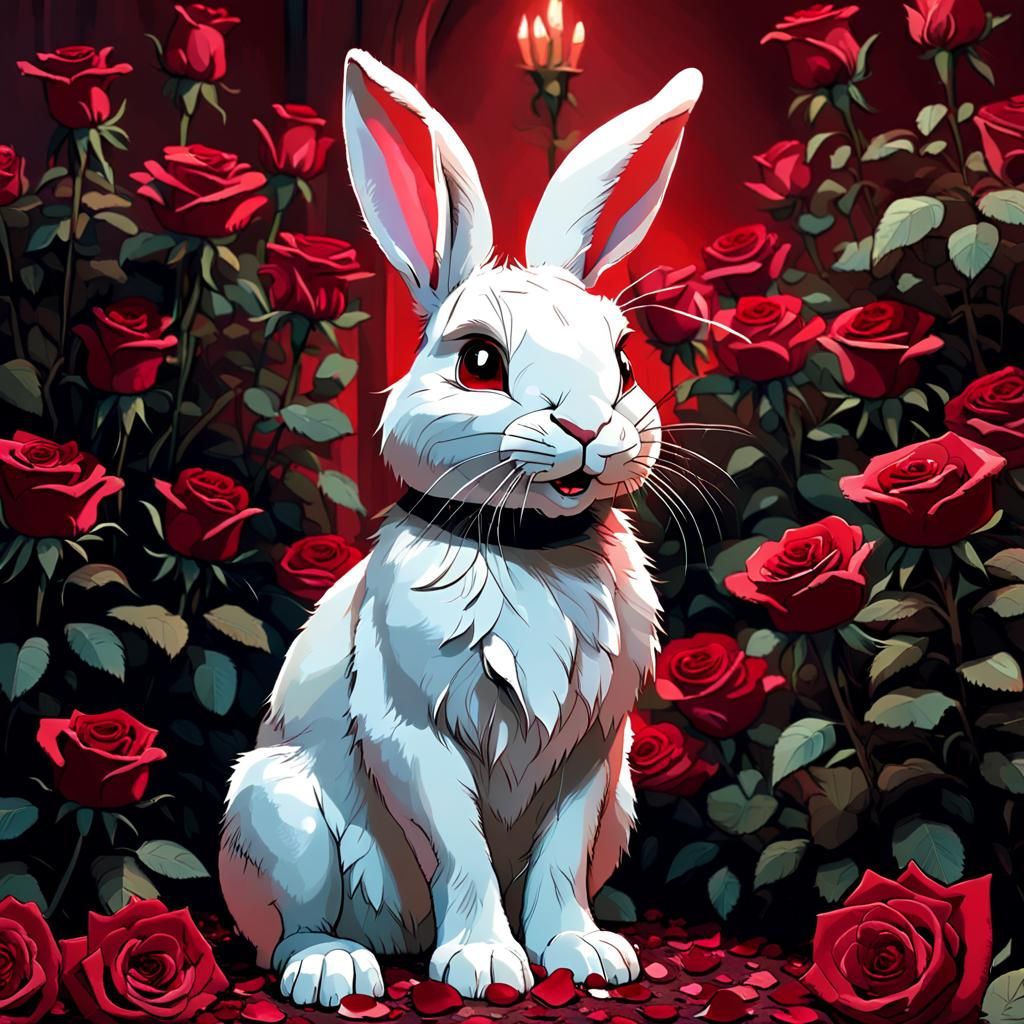 White Rabbit with Fangs in Manga Style