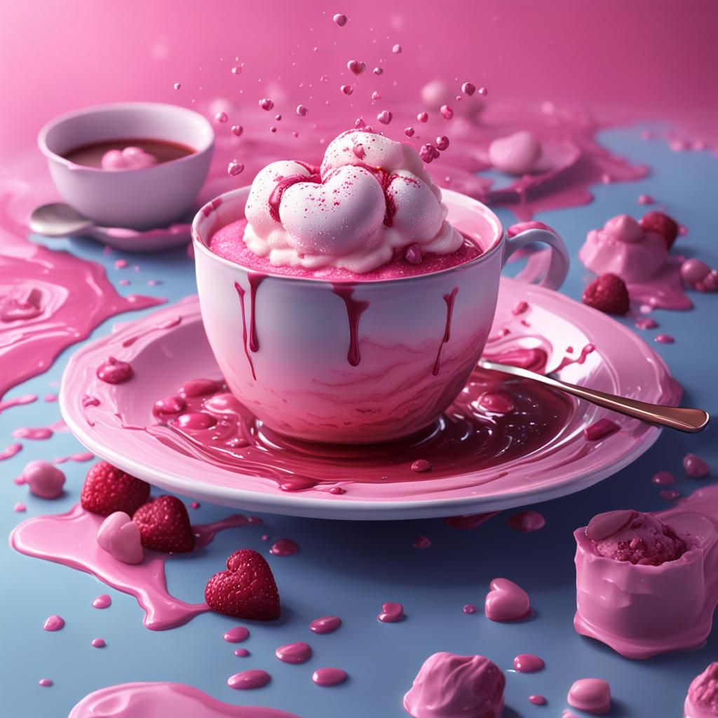 Sweet Pink Heart Affogato Dessert: Fantasy Art
