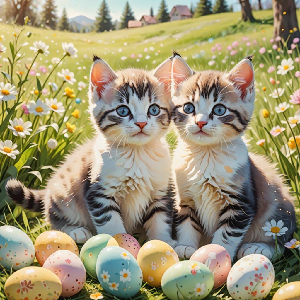 Whimsical Easter Kittens in a Sunny Meadow