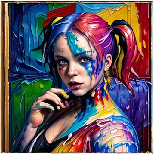 Harley Quinn Portrait in Neo-Impressionistic Graffiti Style