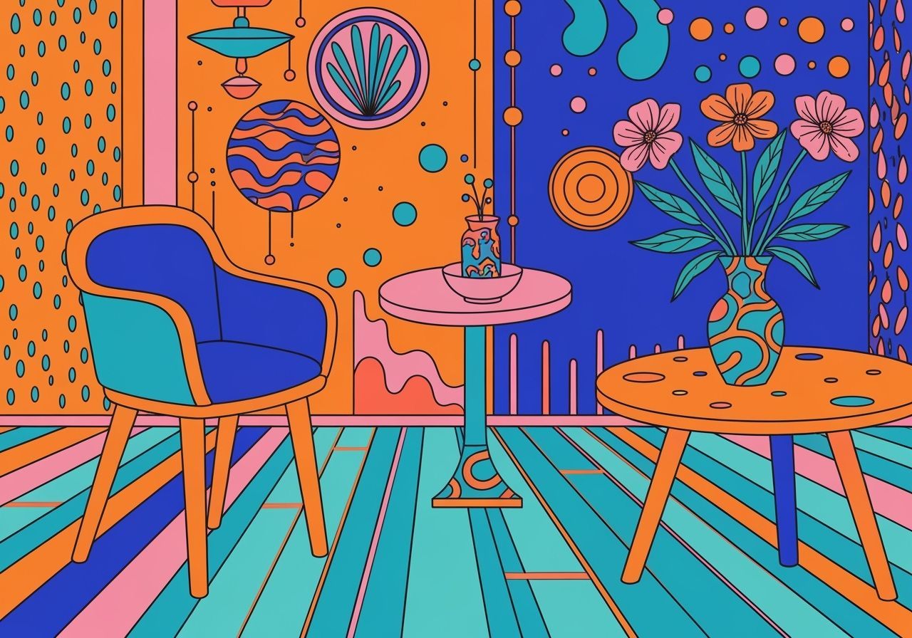 Psychedelic Bohemian Room with Abstract Shapes