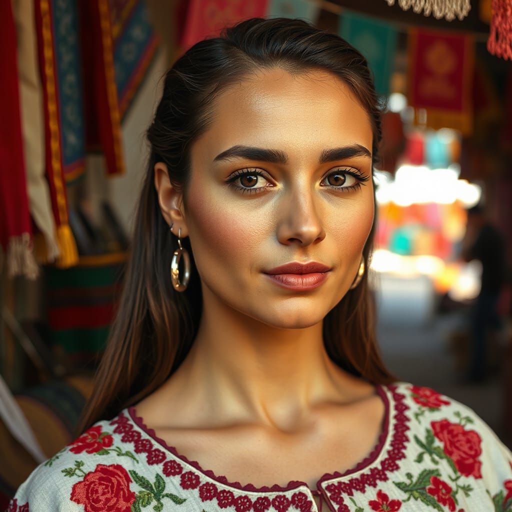 Beautiful Mexican Woman Portrait in Traditional Style