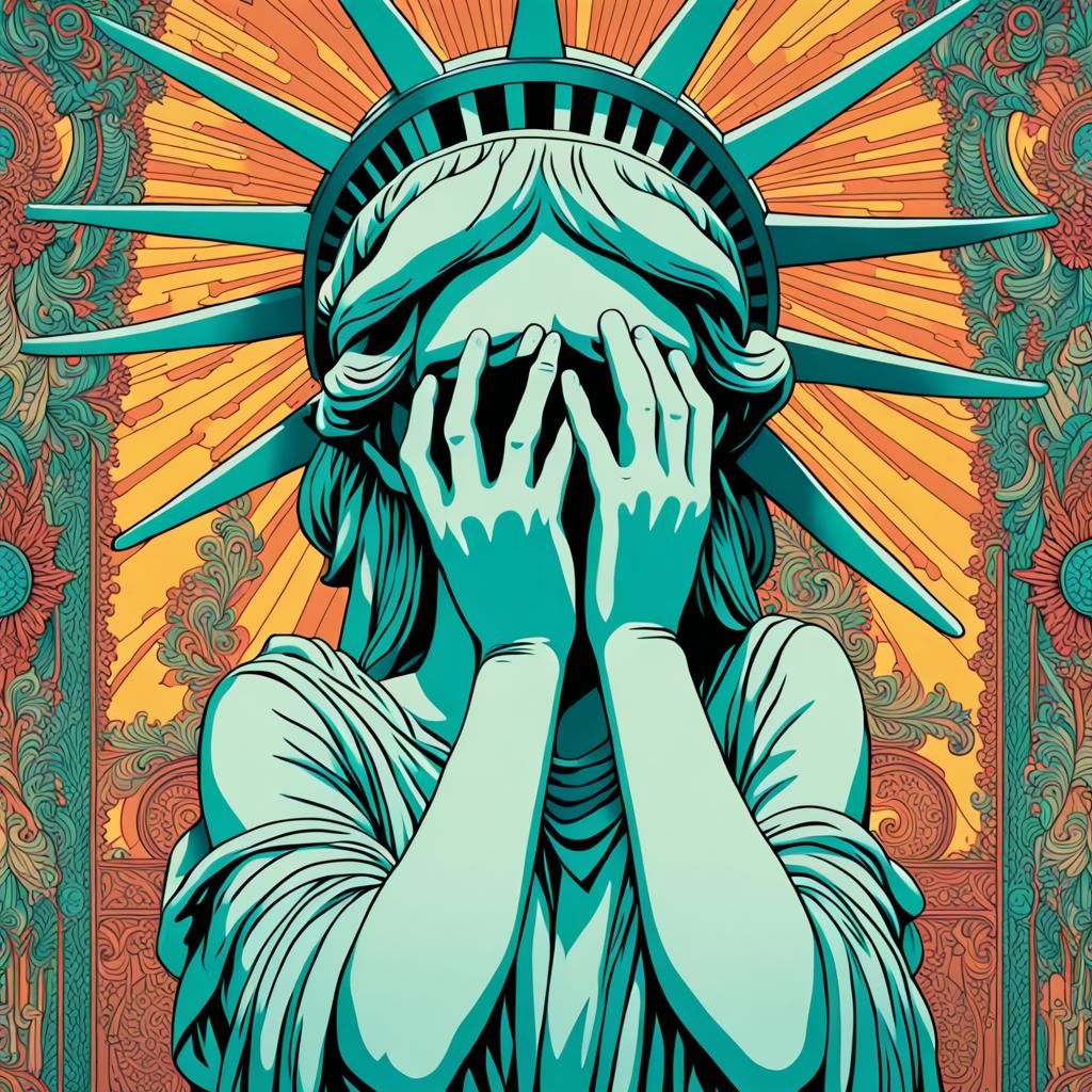 Statue of Liberty Overwhelmed in Vintage Style