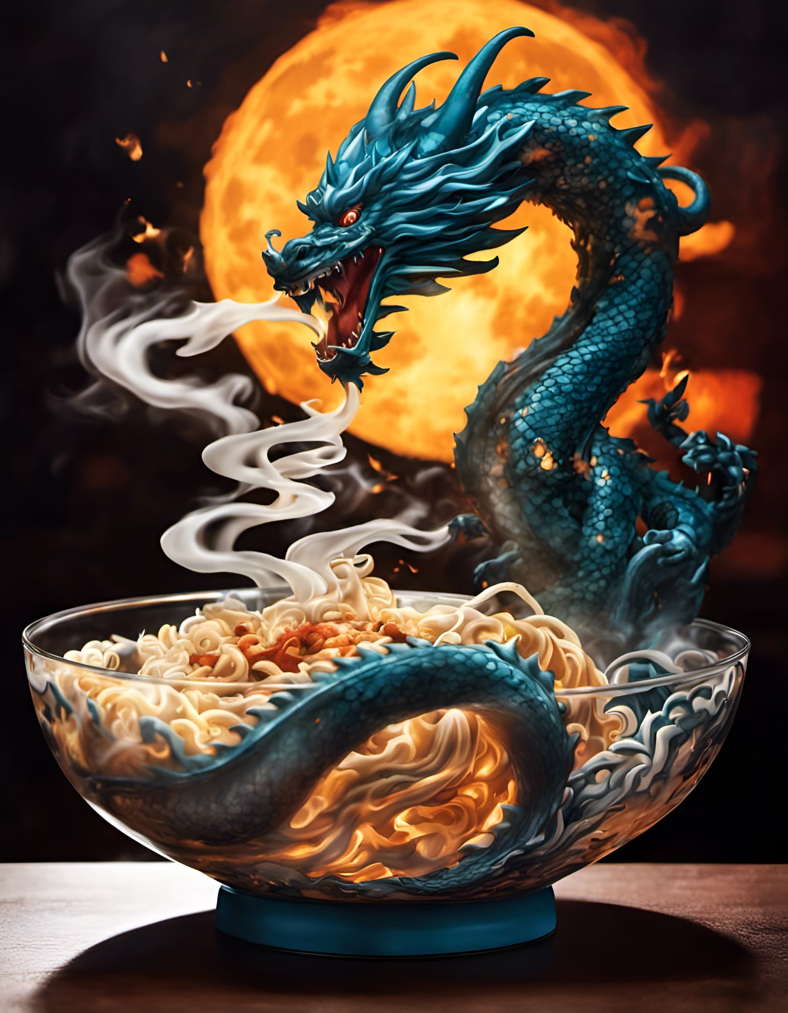 Ramen Dragon Japanese Splash Art in Ghibli Style