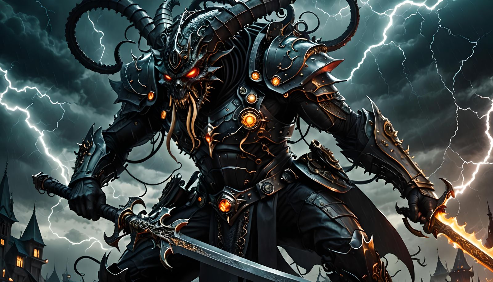 Tentacle Demon Knight in Retrofuturist Style