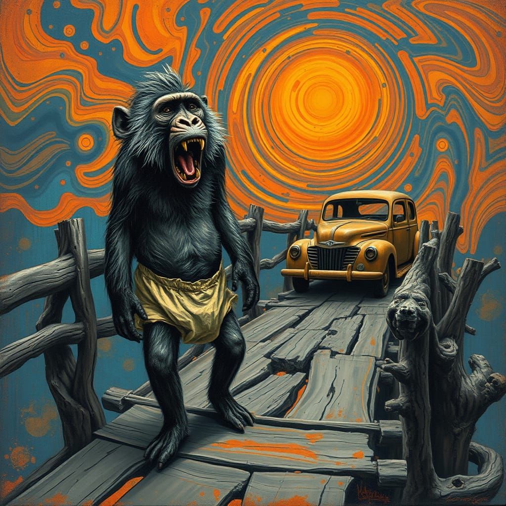 Baboon's Scream: Anthropomorphic Angst in Electric Blue