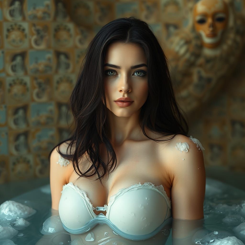 Surreal Woman Encased in Aquatic Vortex