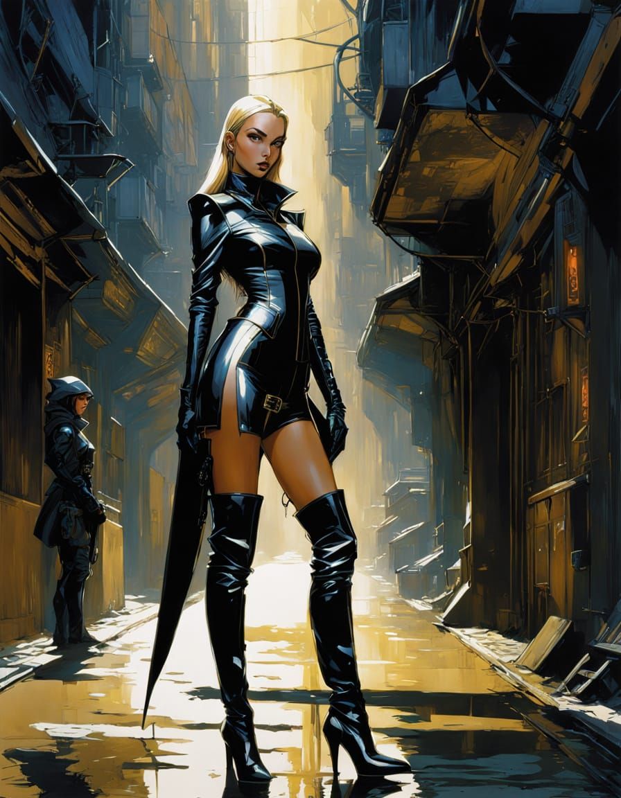 Elven Rogue in Dark Alley Fantasy Illustration