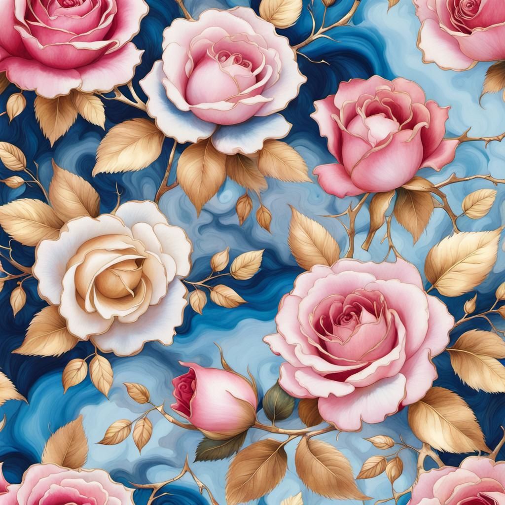 Elegant Rose Wallpaper Design with Gold Enamel Accents