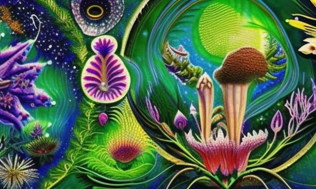 Smiling Stargazer in Floral Landscape: Octane Render