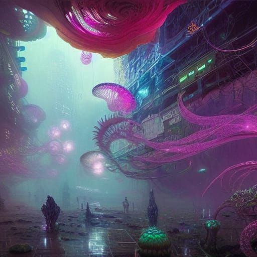 Luminescent Cosmic Jellyfish Predator in Digital Painting St...