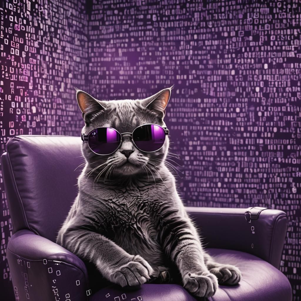 Cat in Sunglasses Lounging in Cyber Matrix