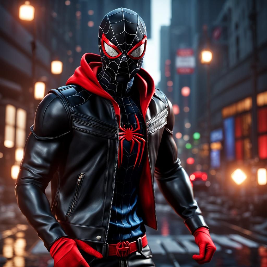 Photorealistic Man in Spider-Man Suit with Black Vest