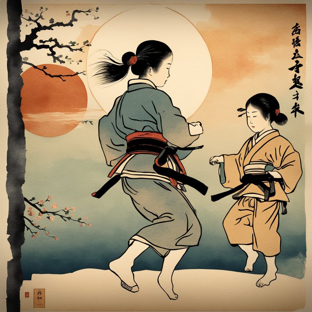 Vapor Ukiyo-e: Girls Admiring Karate Poster