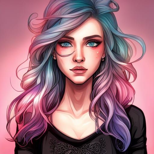 Girl with Blue and Green Hair, Hyperrealistic Portrait