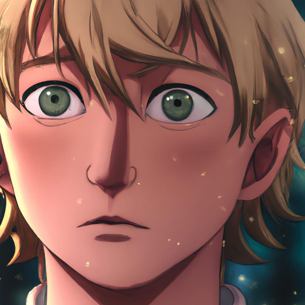 Grieving Young Man in Anime Style