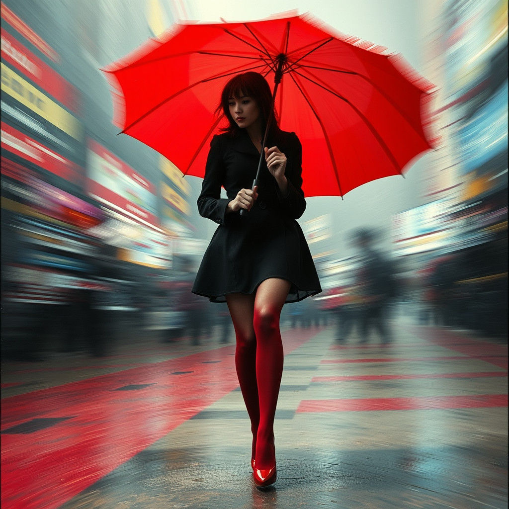 Abstract Red Umbrella in Motion, Grunge Style