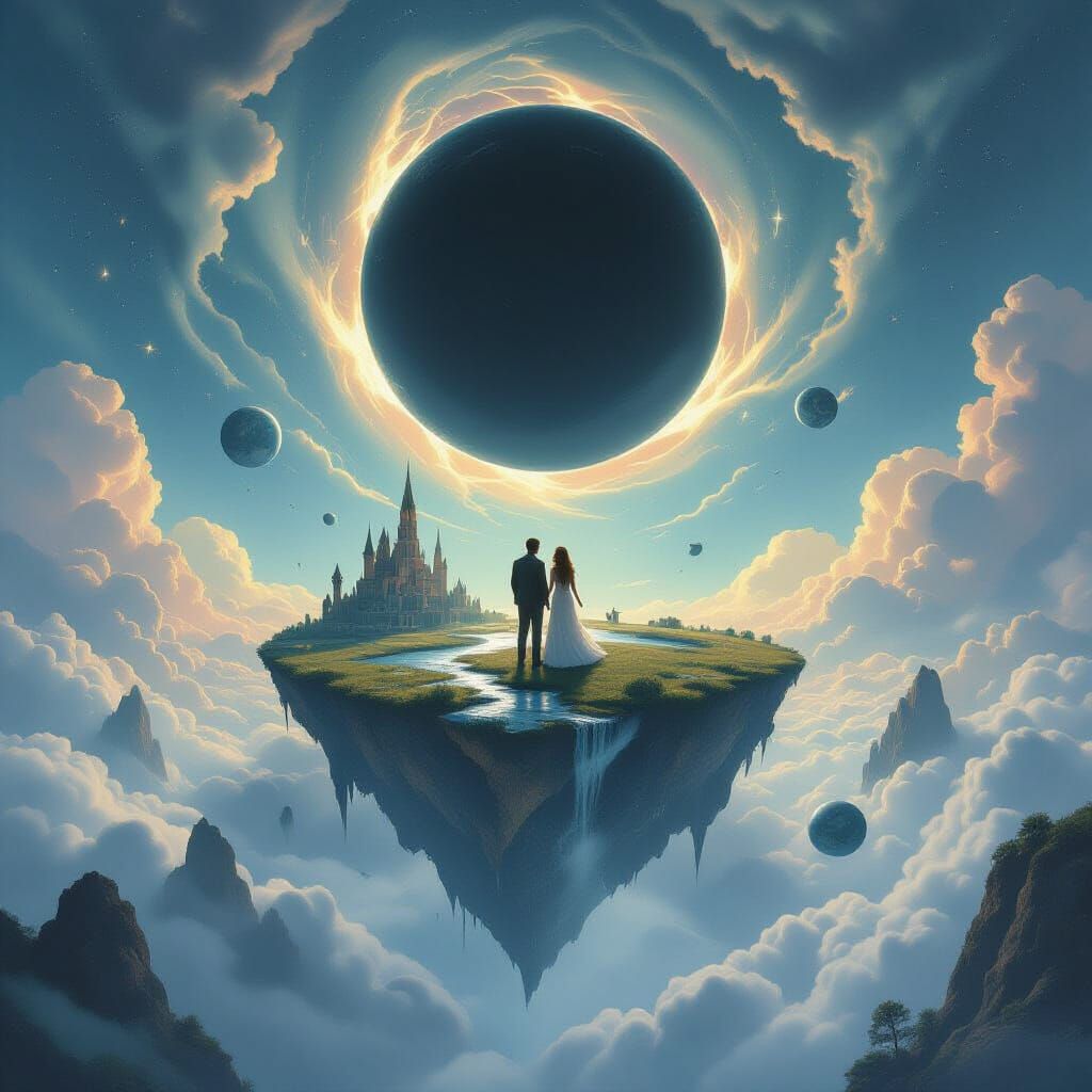 Last Earth Fragment Before Black Hole, Ethereal Fantasy Art