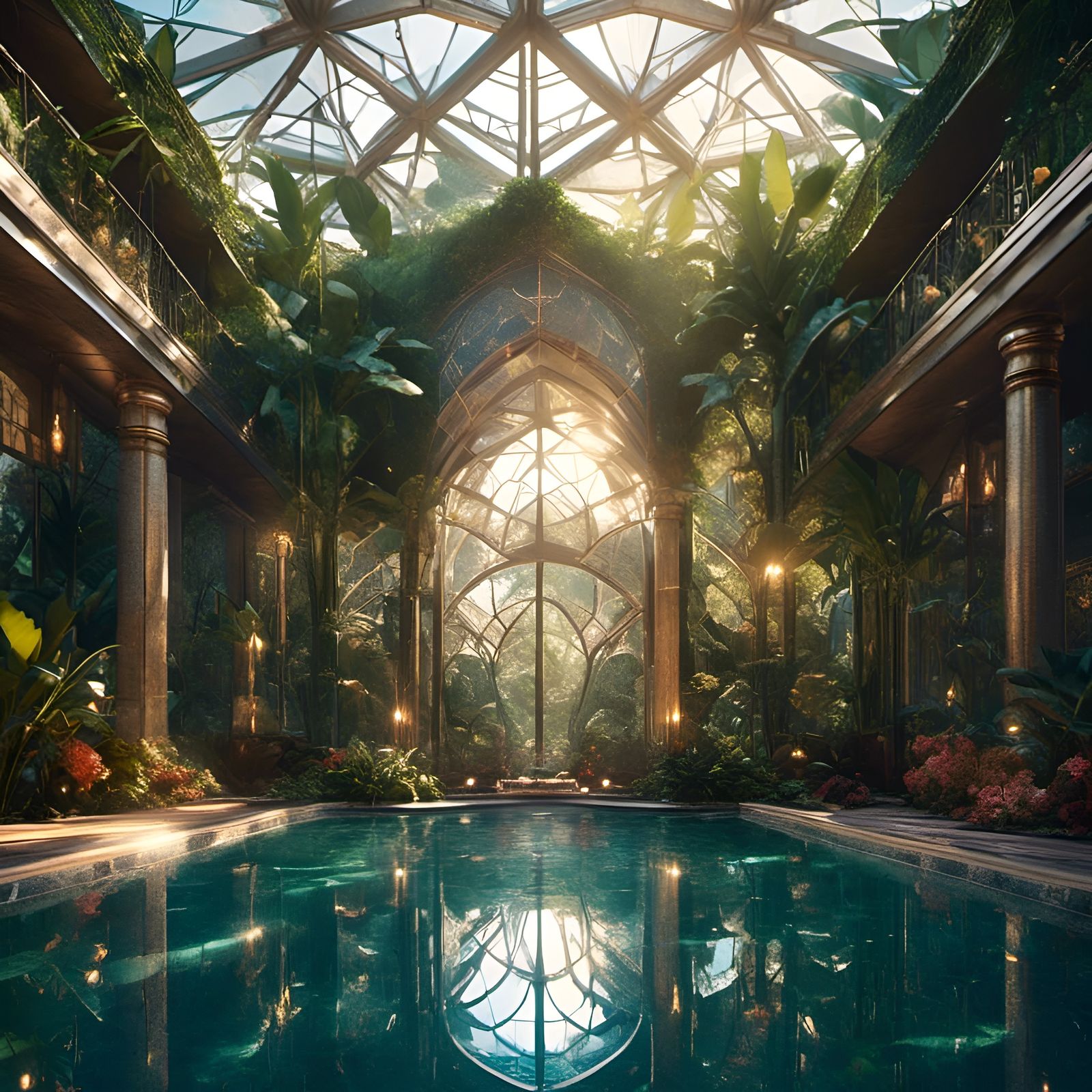 Lush Indoor Pool with Sacred Geometry