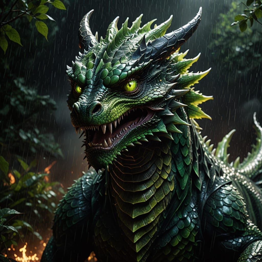 Epic Fire Dragon in Neon Green, Oil Painting Style