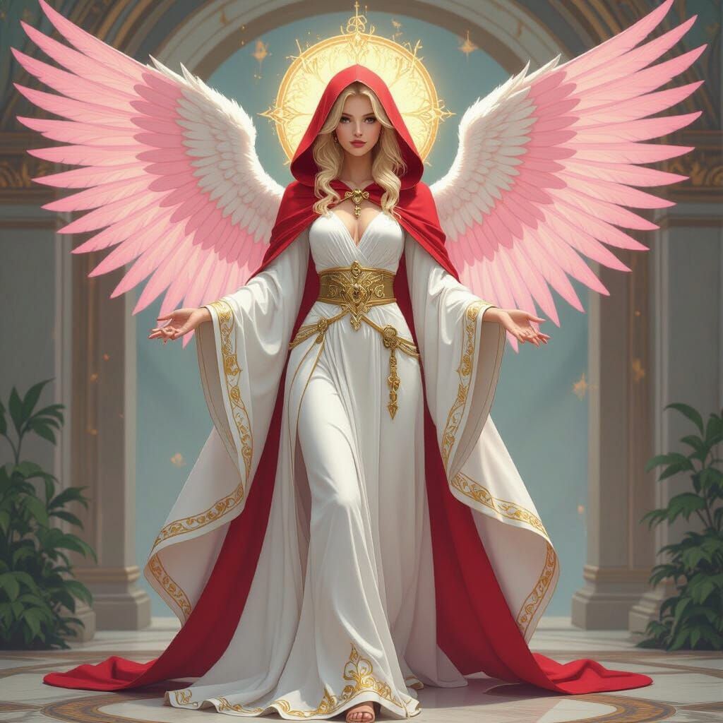 Aasimar with Pink Wings in Art Nouveau Style