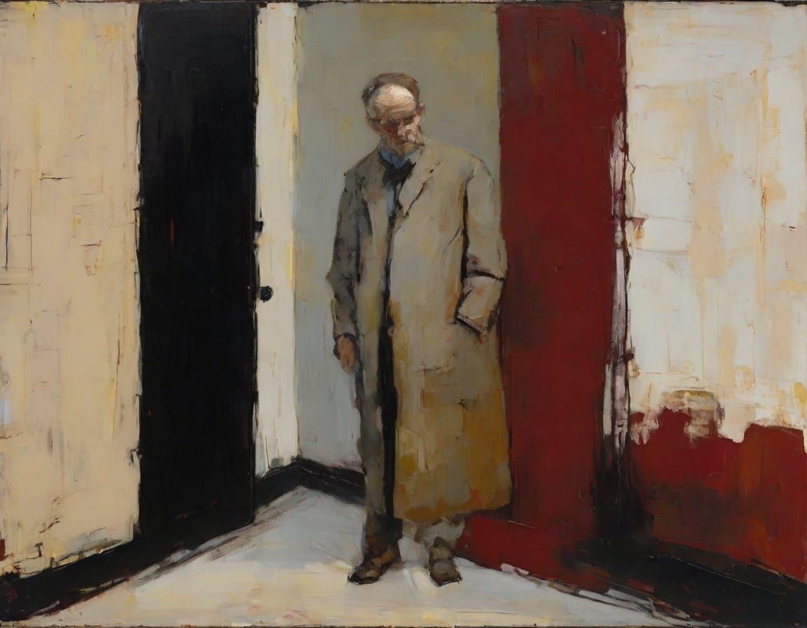 Solitary Figure in Red: Impressionist Oil Painting
