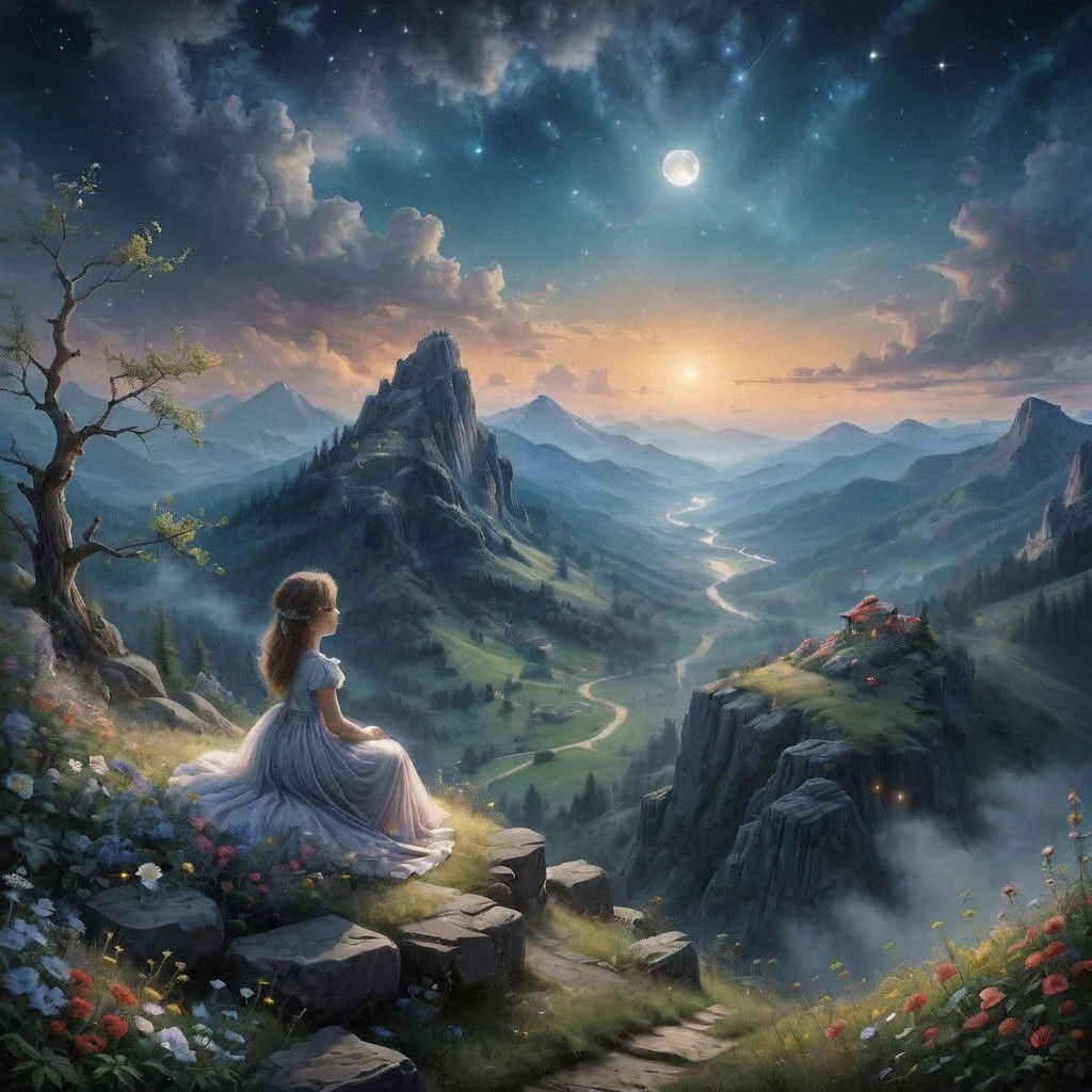 Ethereal Fantasy Landscape at Sunset