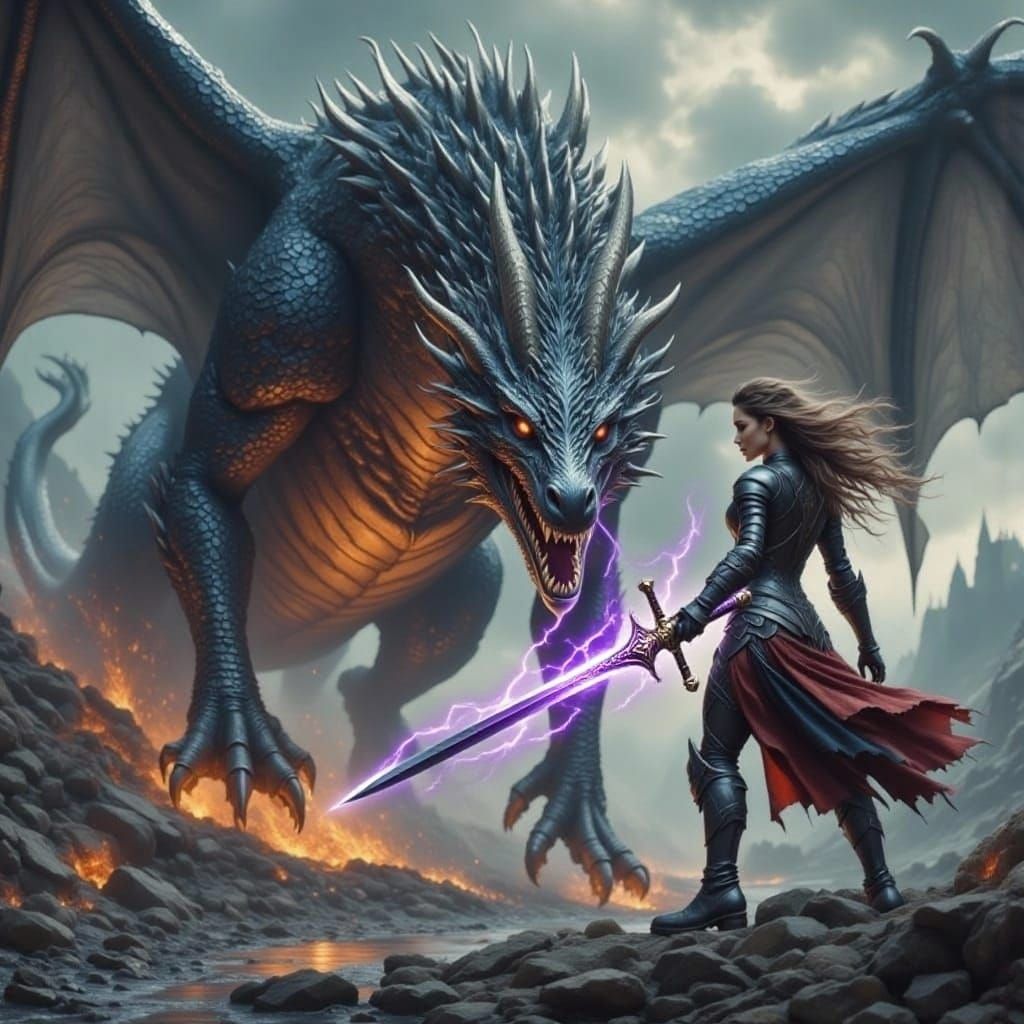 Dragon Keeper Woman Faces Giant Black Dragon in Epic Battle