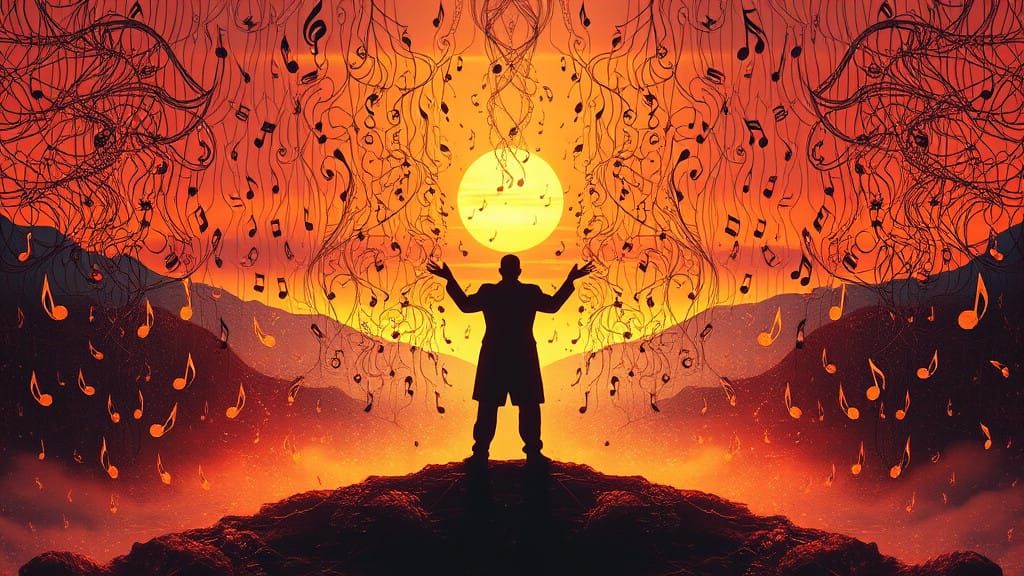 Triumphant Choir in Mid-Air, Surrounded by Luminous Notes