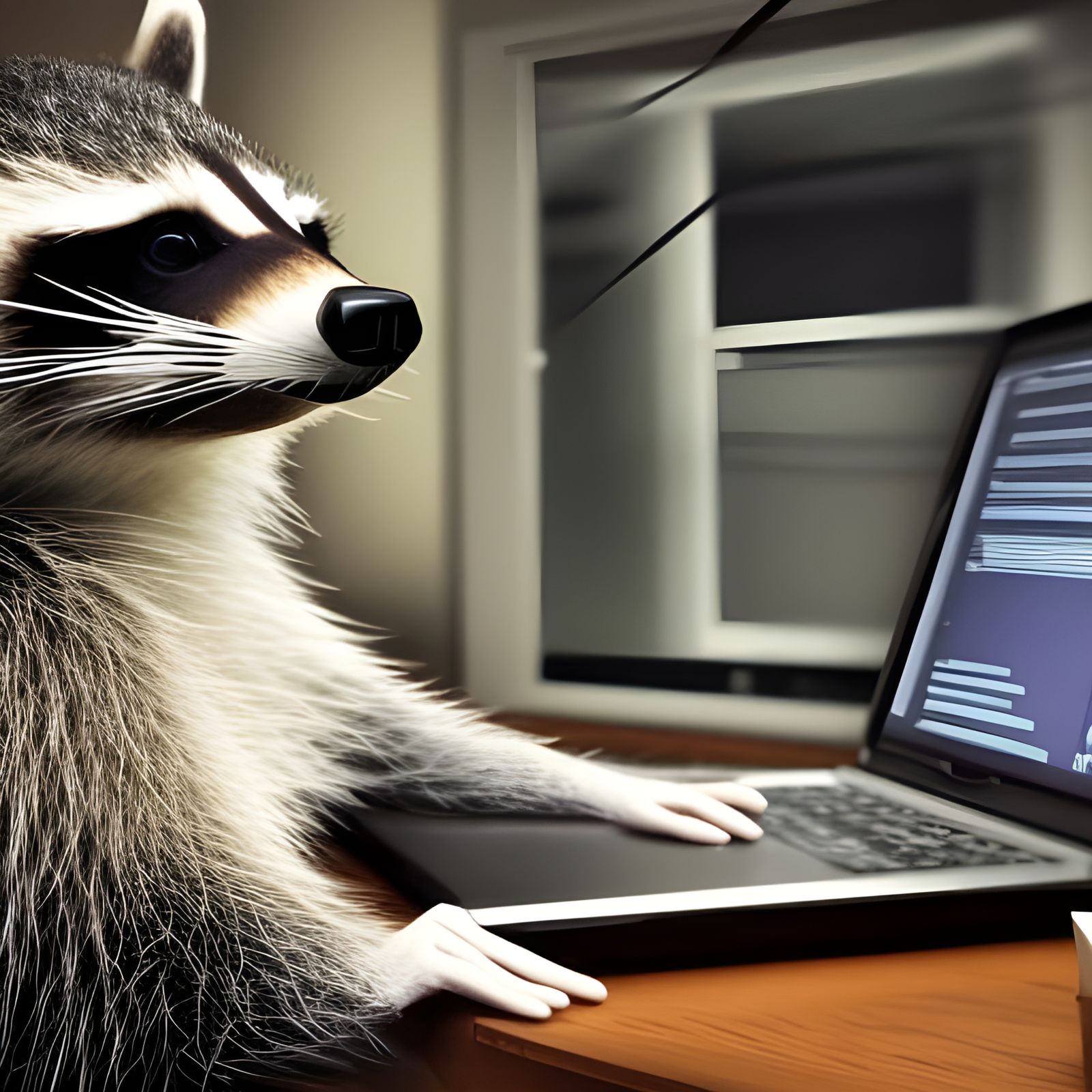 Hyperrealistic Raccoon Data Engineer in Office