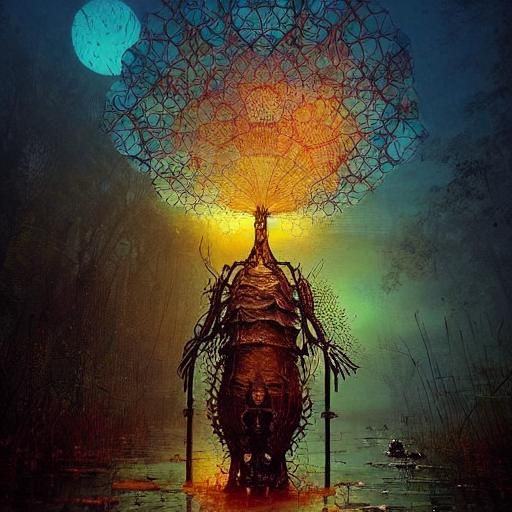 Steampunk Sunset: Thought Collapsing into Quantum Waves