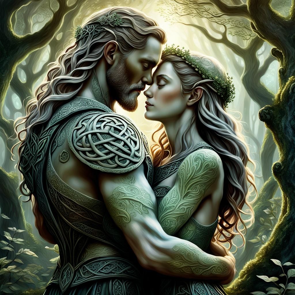 "Close-up, romantic image of the Celtic super beautiful god ...
