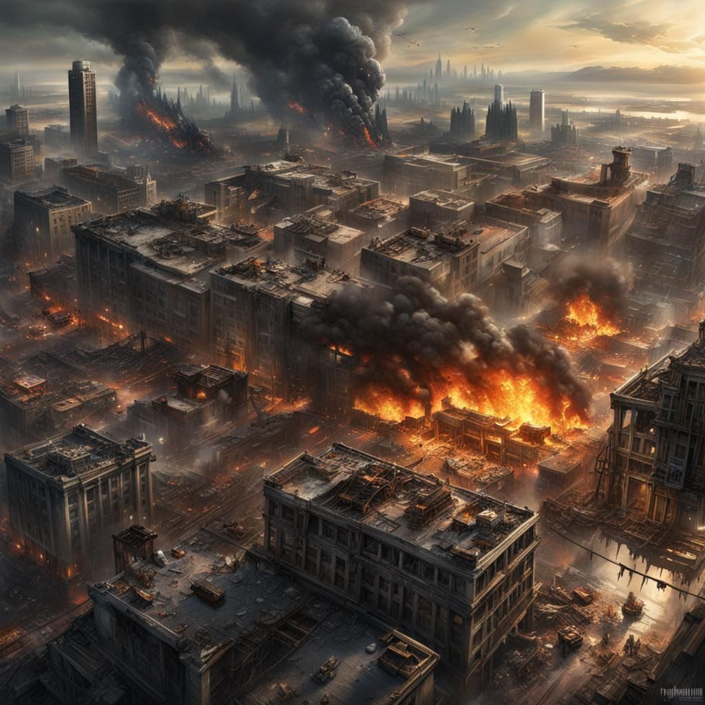 Apocalyptic City Destruction in Hyperrealistic Style