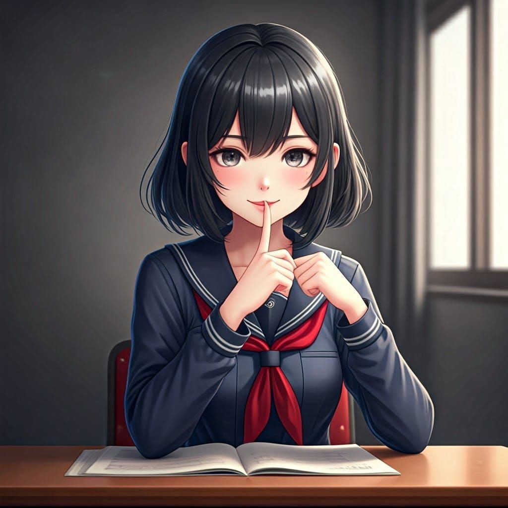 Anime Schoolgirl with Bob Hair and Sweet Smile