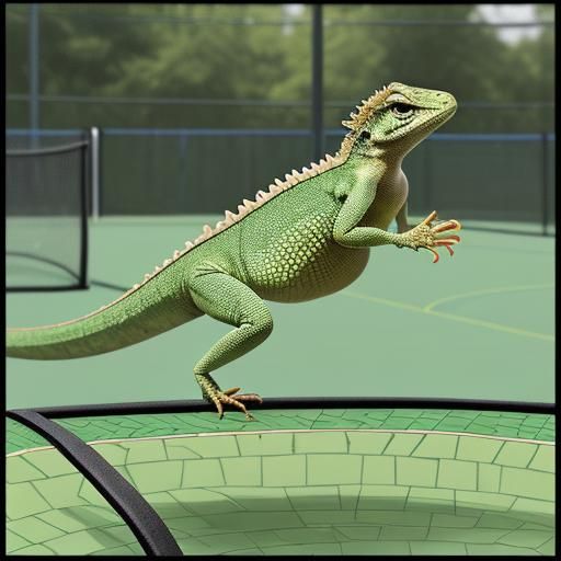 Lizard Jumps on Trampoline as Mosaic Art