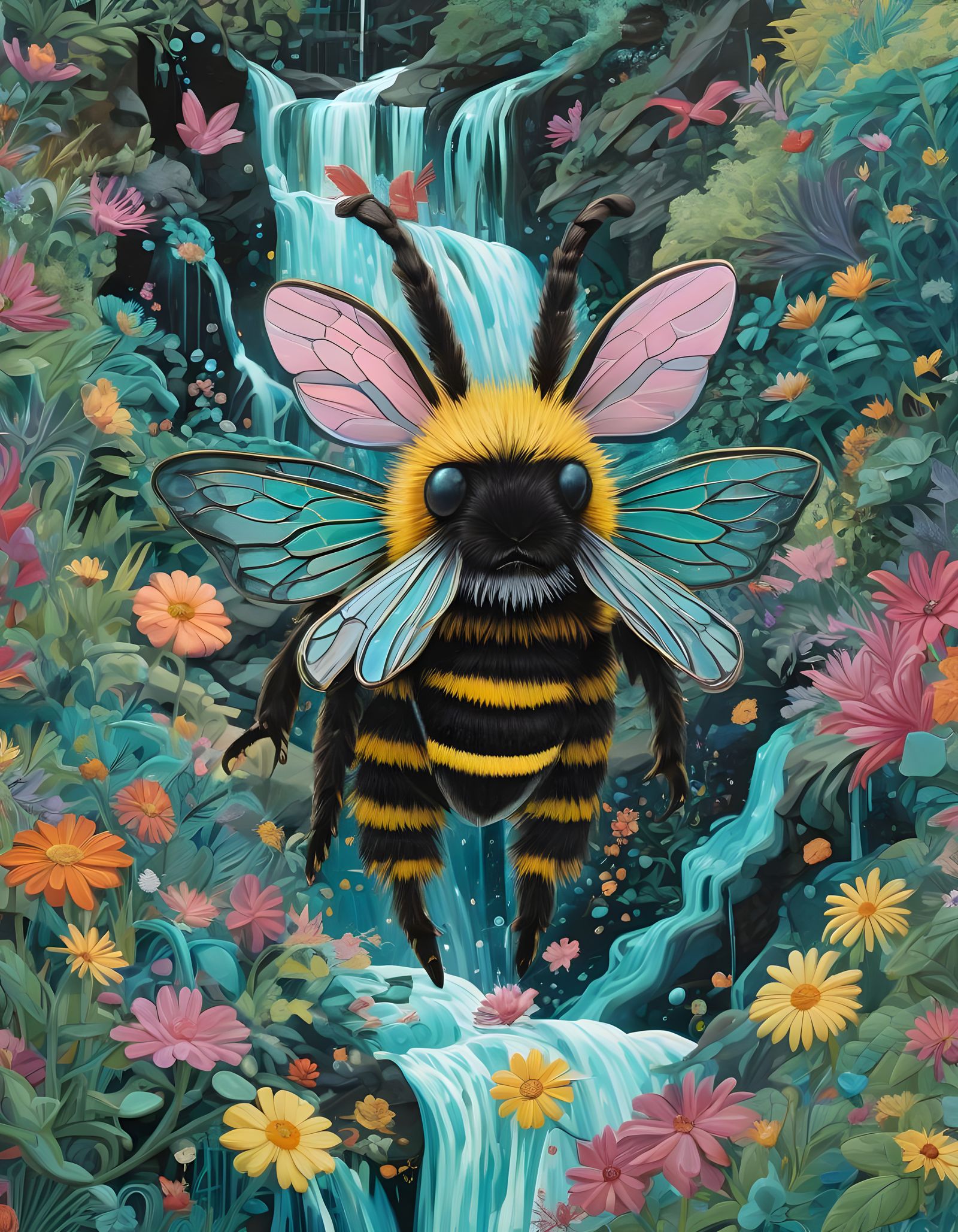 Psychedelic Bumblebee-Bunny Hybrid in Cosmical Pop Art