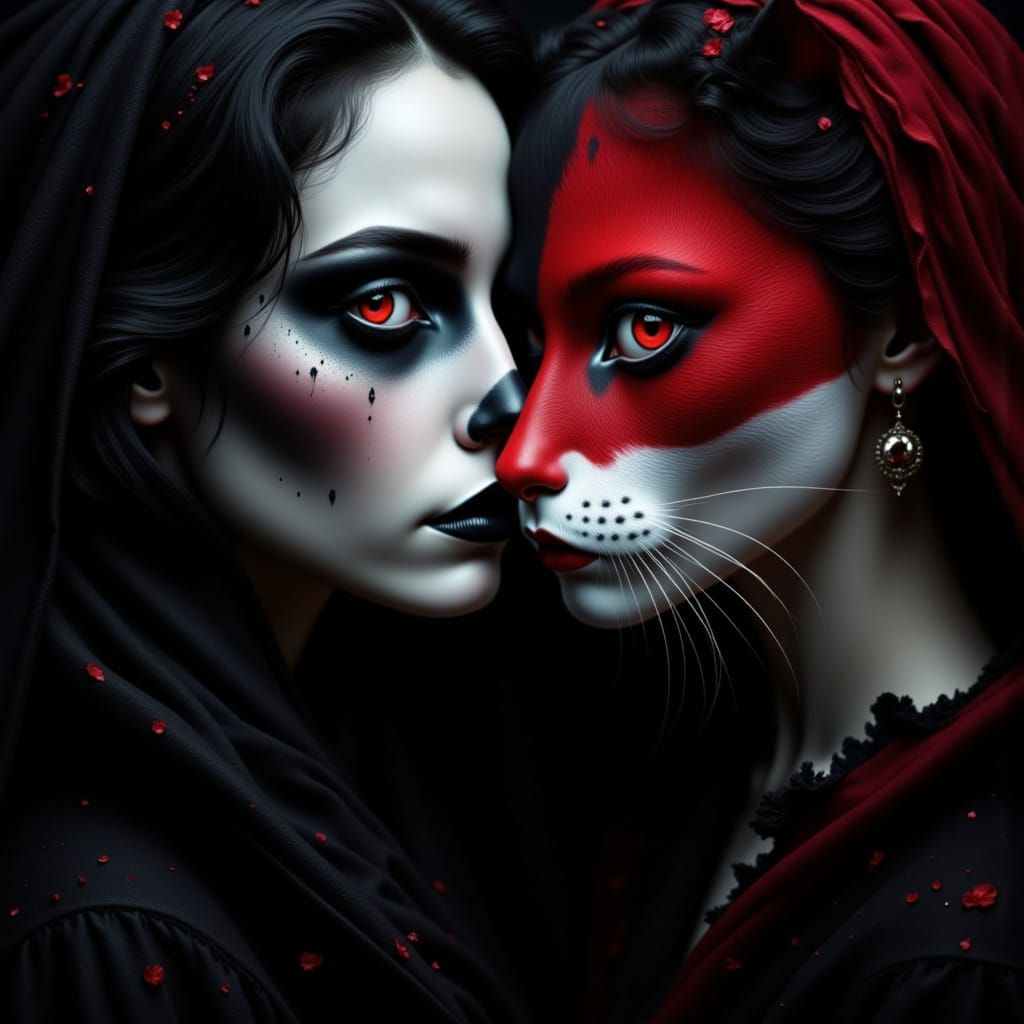 Maiden and Cat in Dramatic Renaissance Style Portrait
