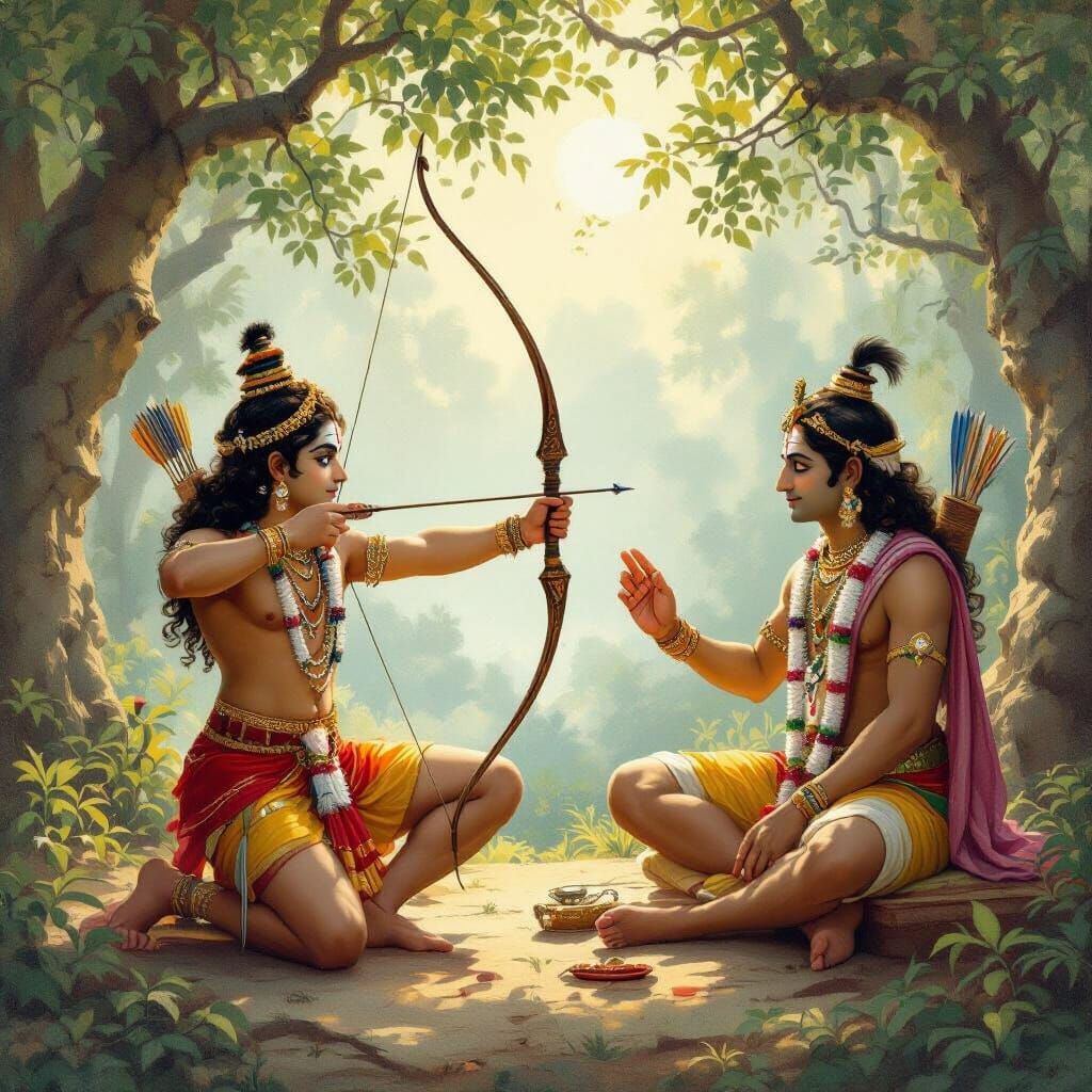 Parshuram's Archery Lessons: An Indian Mythology Scene