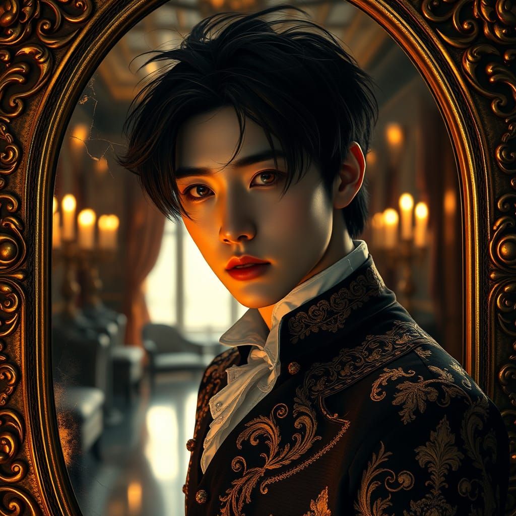 Korean Vampire in Victorian Dress: Hyper-Realistic Portrait