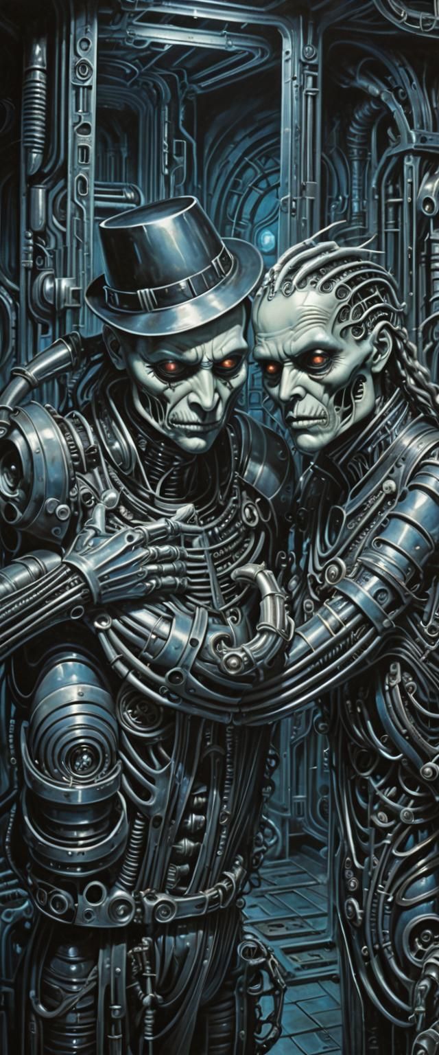 Eerie Biomechanical Chamber in Surrealist Style