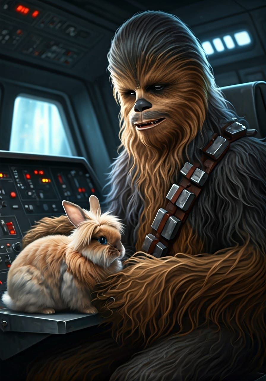 Chewbacca Pets an Angora Rabbit in Millennium Falcon