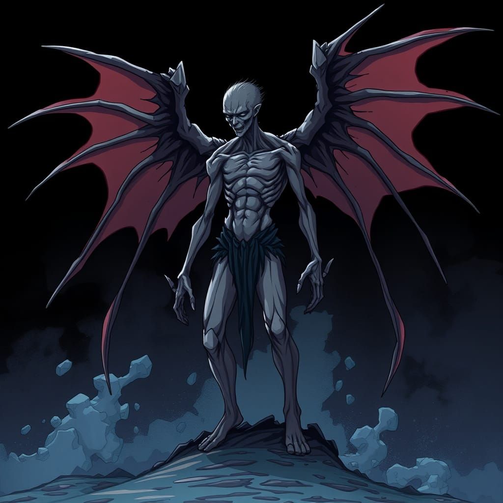 Manga-Inspired God of Pestilence in Dark, Flat Art Style