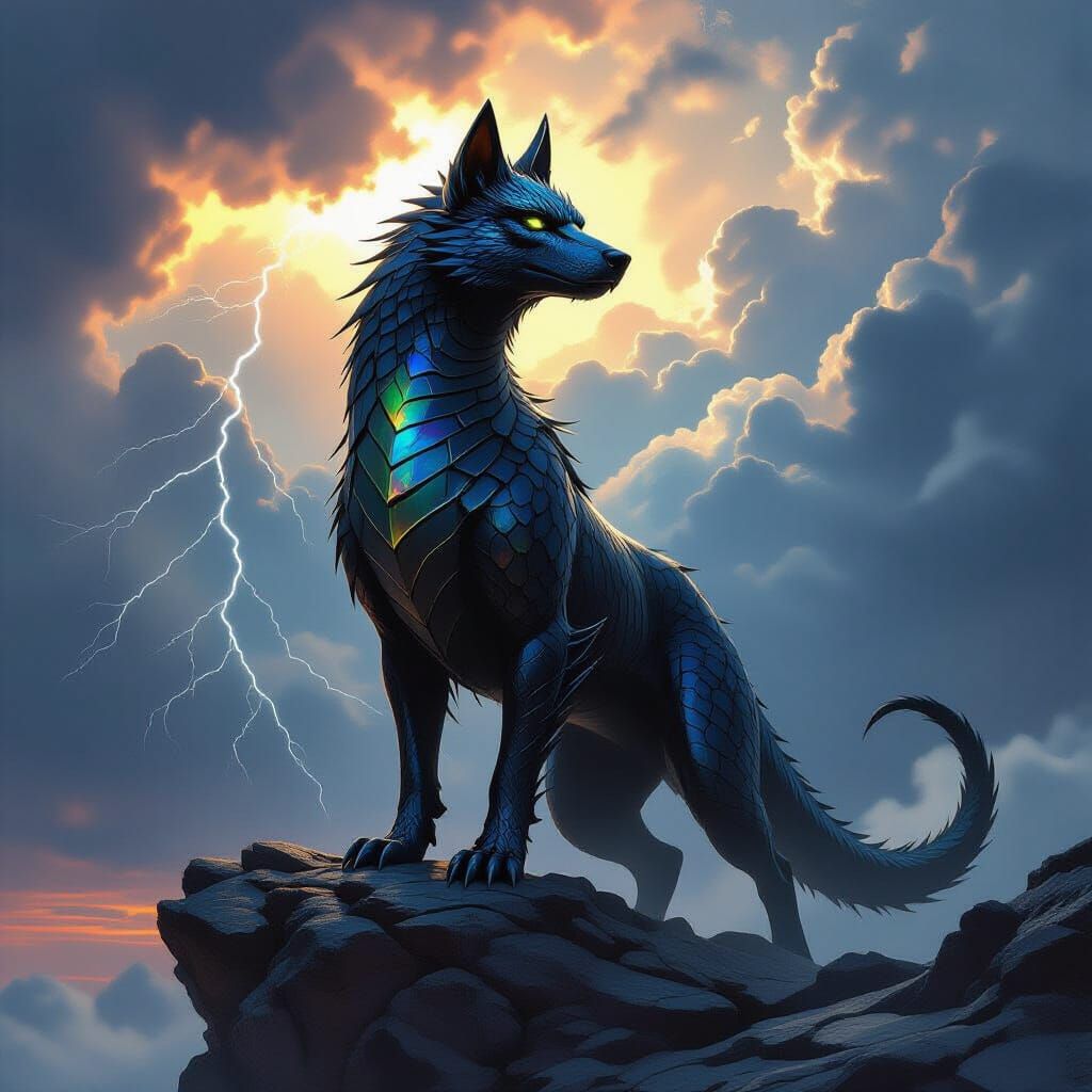 Majestic Dragon-Dog on Rocky Outcrop