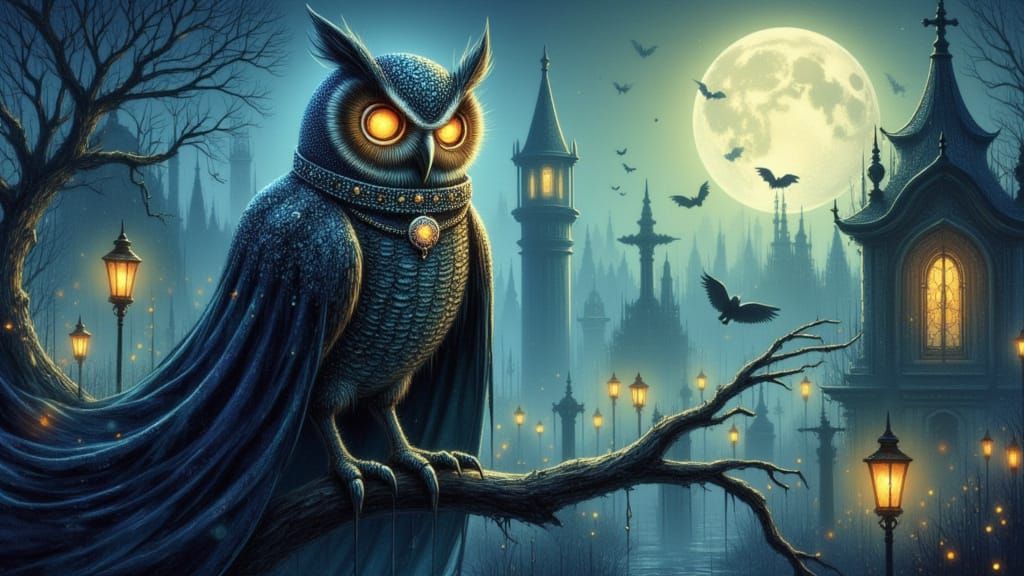 Regal Barn Owl in Gothic Oil Painting Style