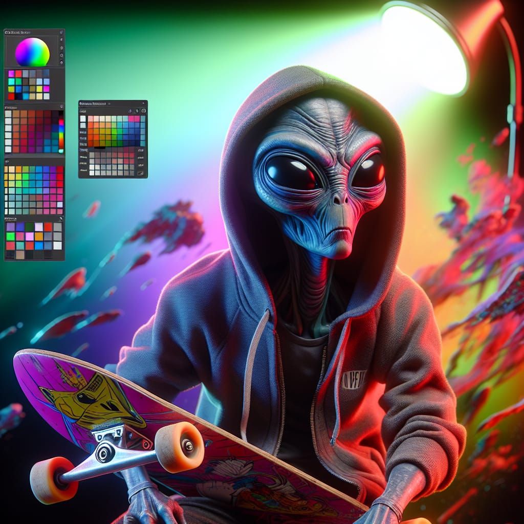 Extraterrestrial Skateboarder in Concept Art Style